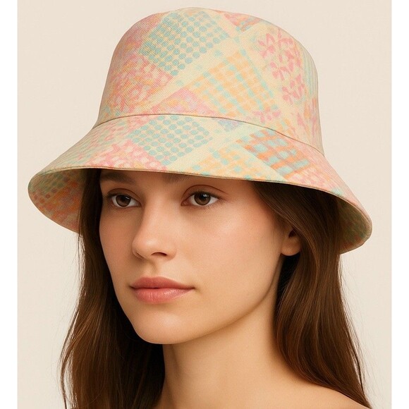 Zara Patchwork Pastel Bucket Hat 100% Cotton Colorful Y2K Festival Streetwear - Picture 1 of 6
